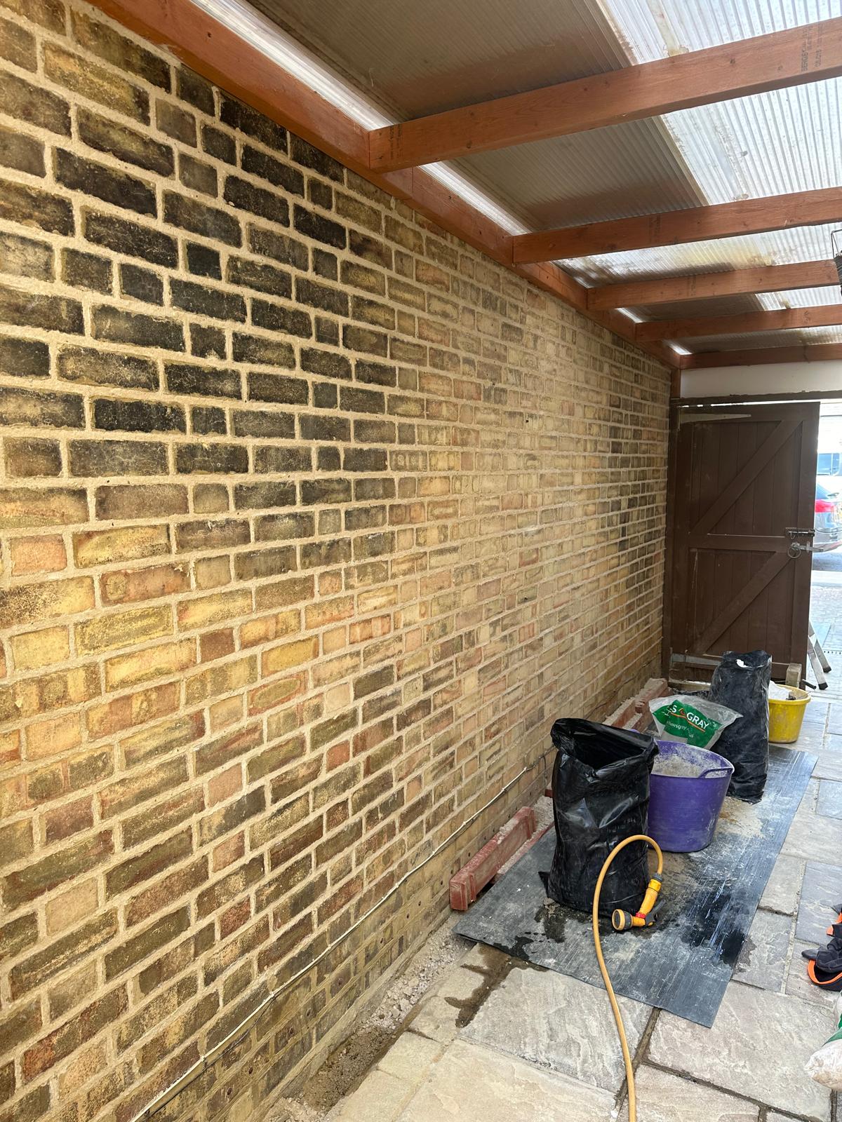 Freshly repointed brickwork in lime mortar
